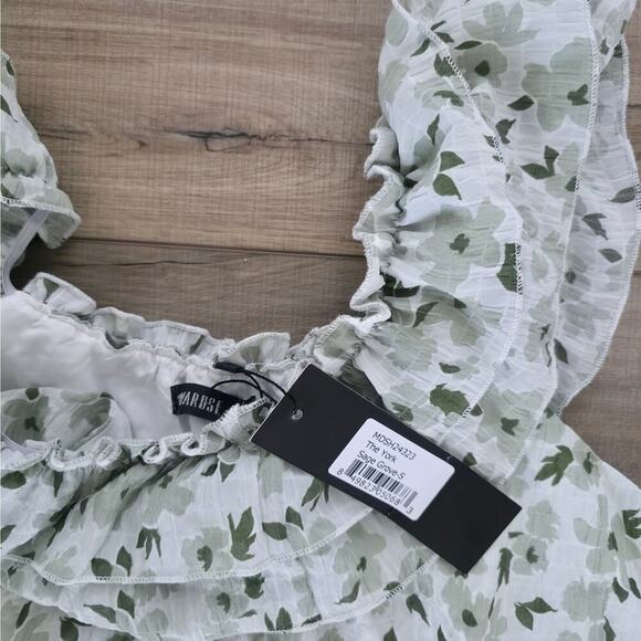 Mikarose The York Maxi Dress White/Green Floral Flutter Sleeve Dress Women Sz S - Picture 11 of 16